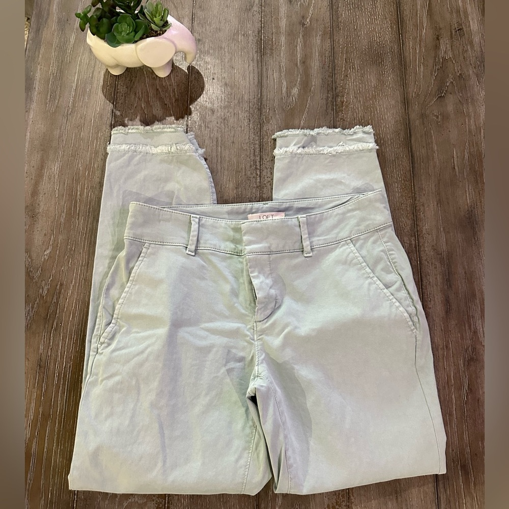 LOFT Light Green Frayed Hem Pants